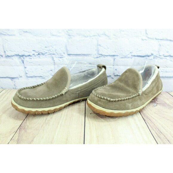 LL Bean Cement Suede Fleece Lined Mountain Moccasin Slip-on Slippers Size 8 M - Picture 2 of 9